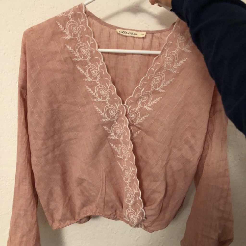 Rosy Pink Long Sleeve Embroidered Top